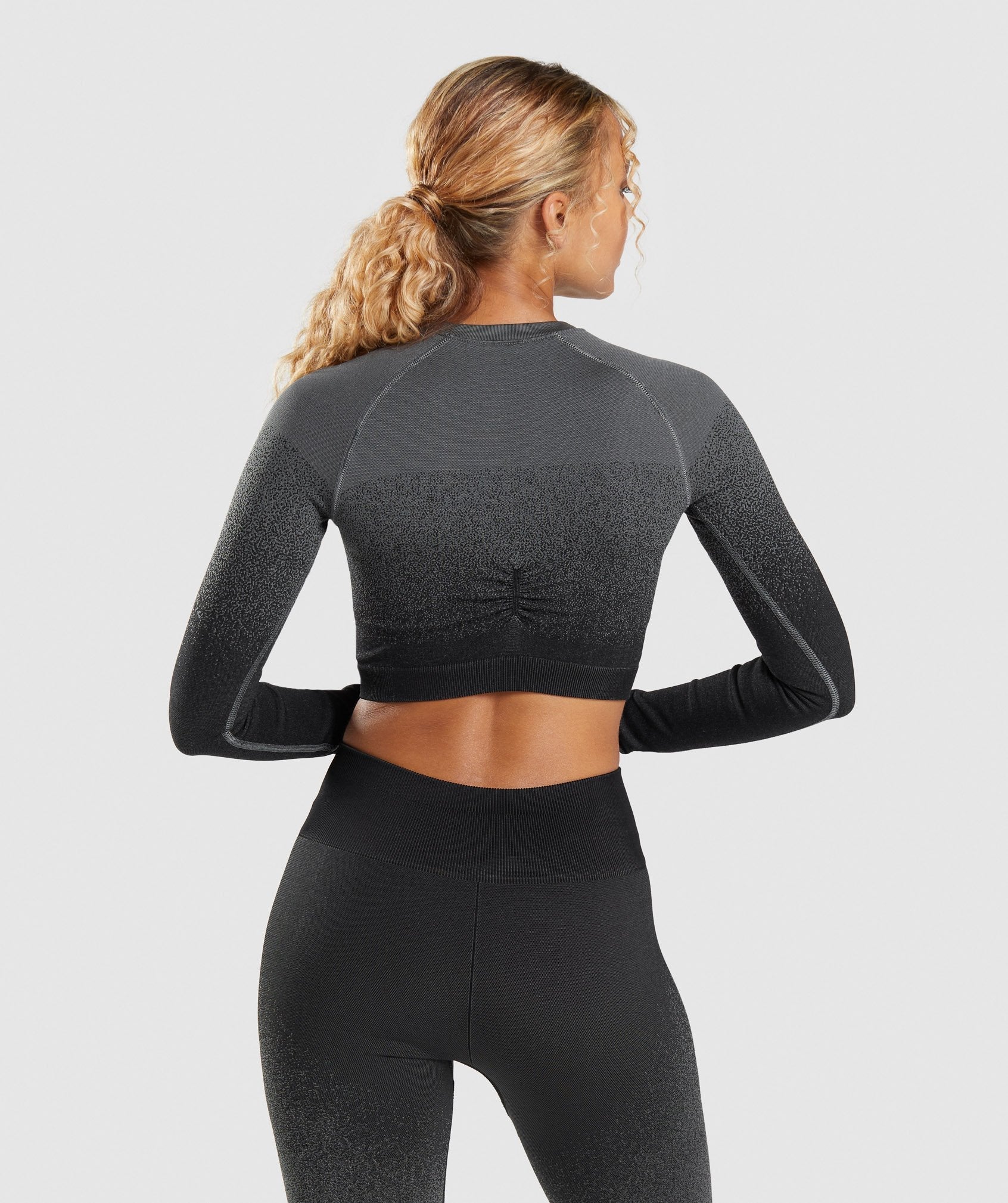 Adapt Ombre Seamless Long Sleeve Crop Top in Black/Grey - view 3