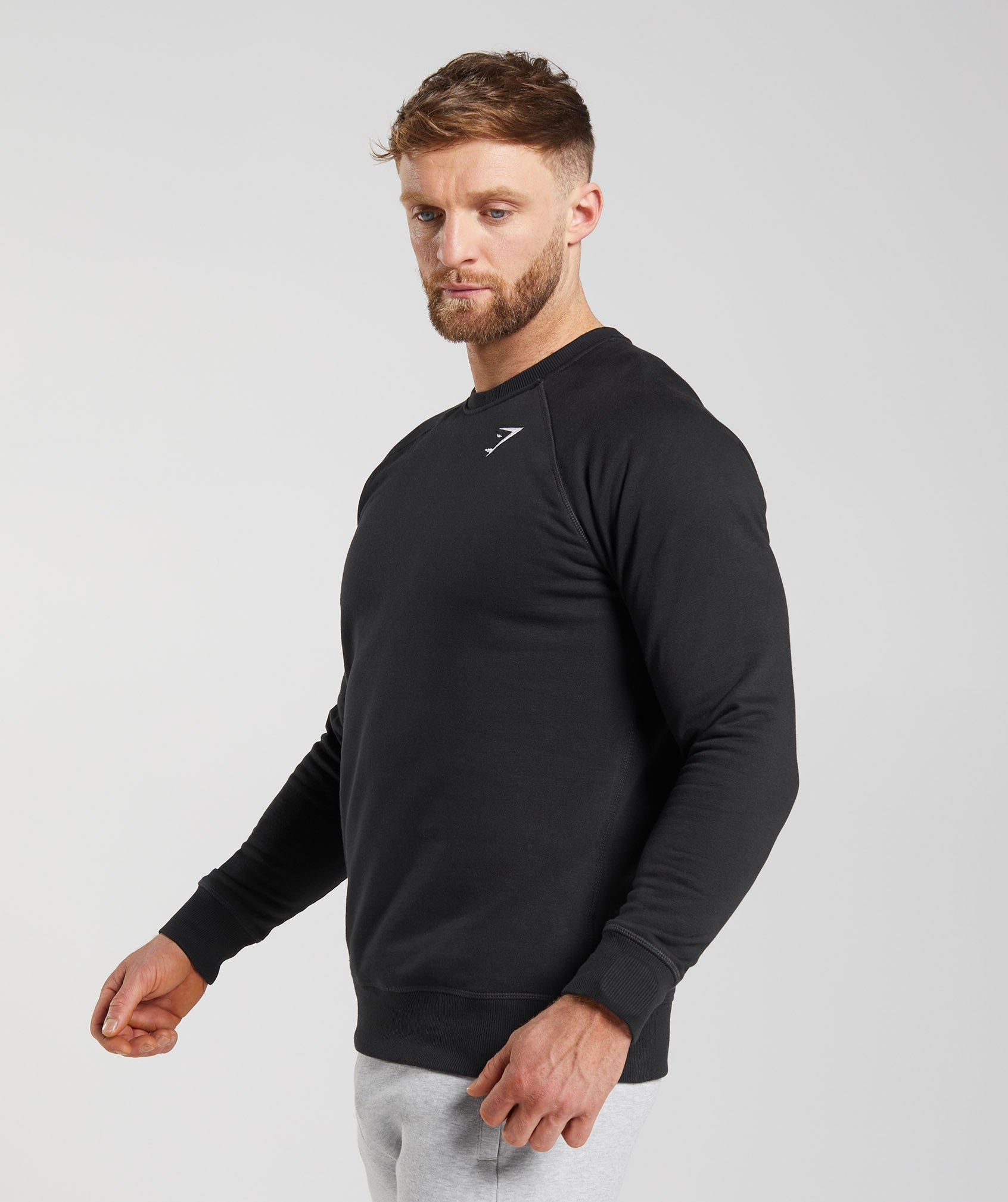 Gymshark Mens Black Bold Crew Neck Long Sleeve Pullover Sweatshirt Size  Large