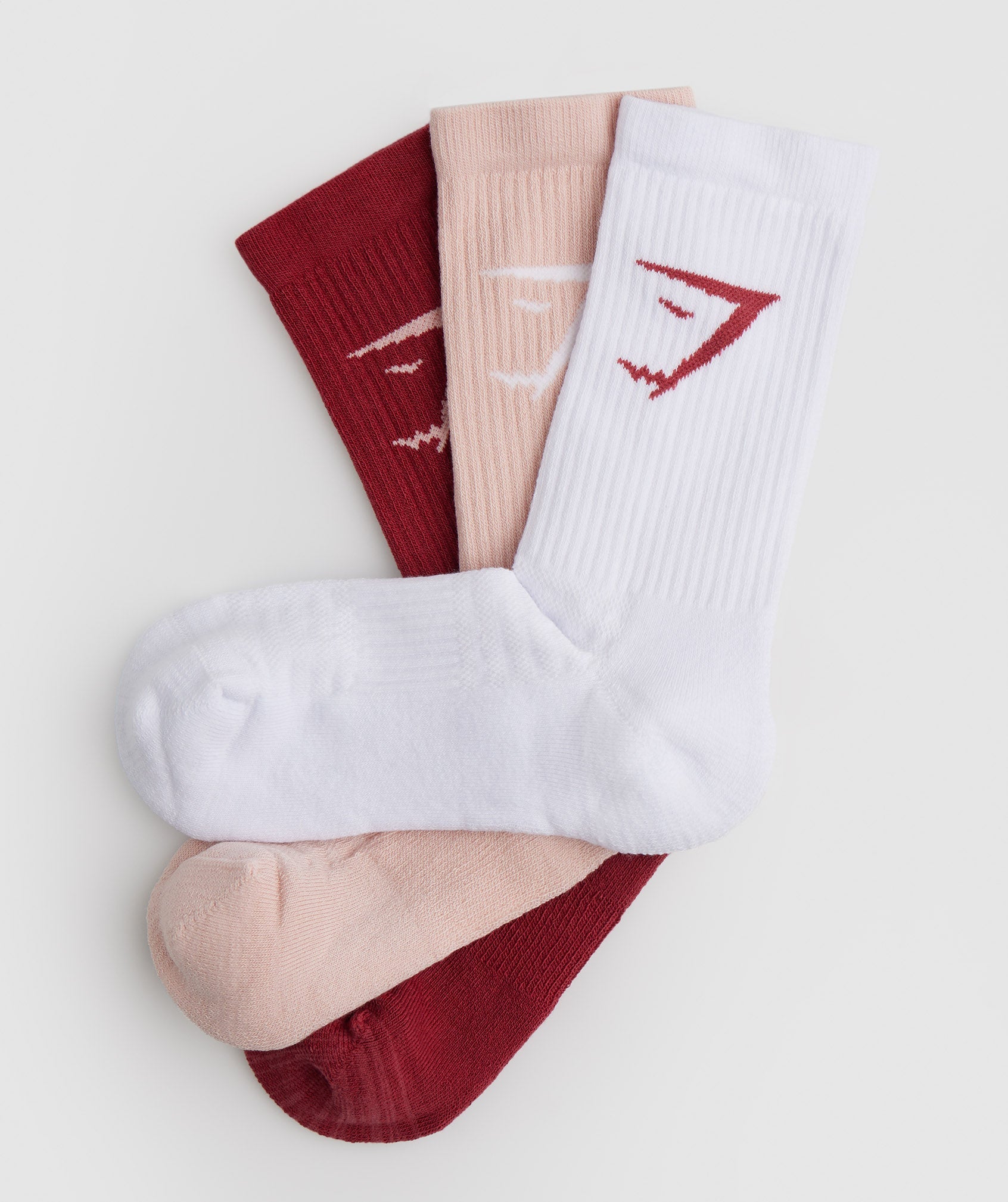 Crew Socks 3pk in White/Pink/Red