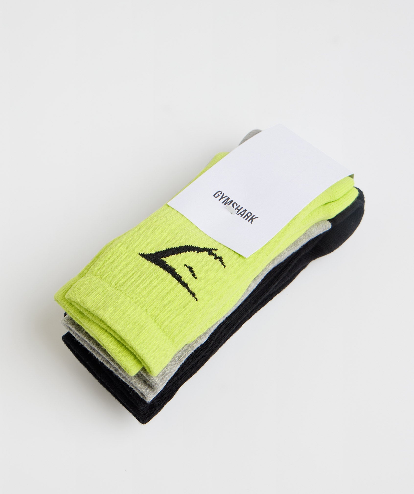 Gymshark Crew Socks 3pk - Black/Light Grey Marl/Reactive Green