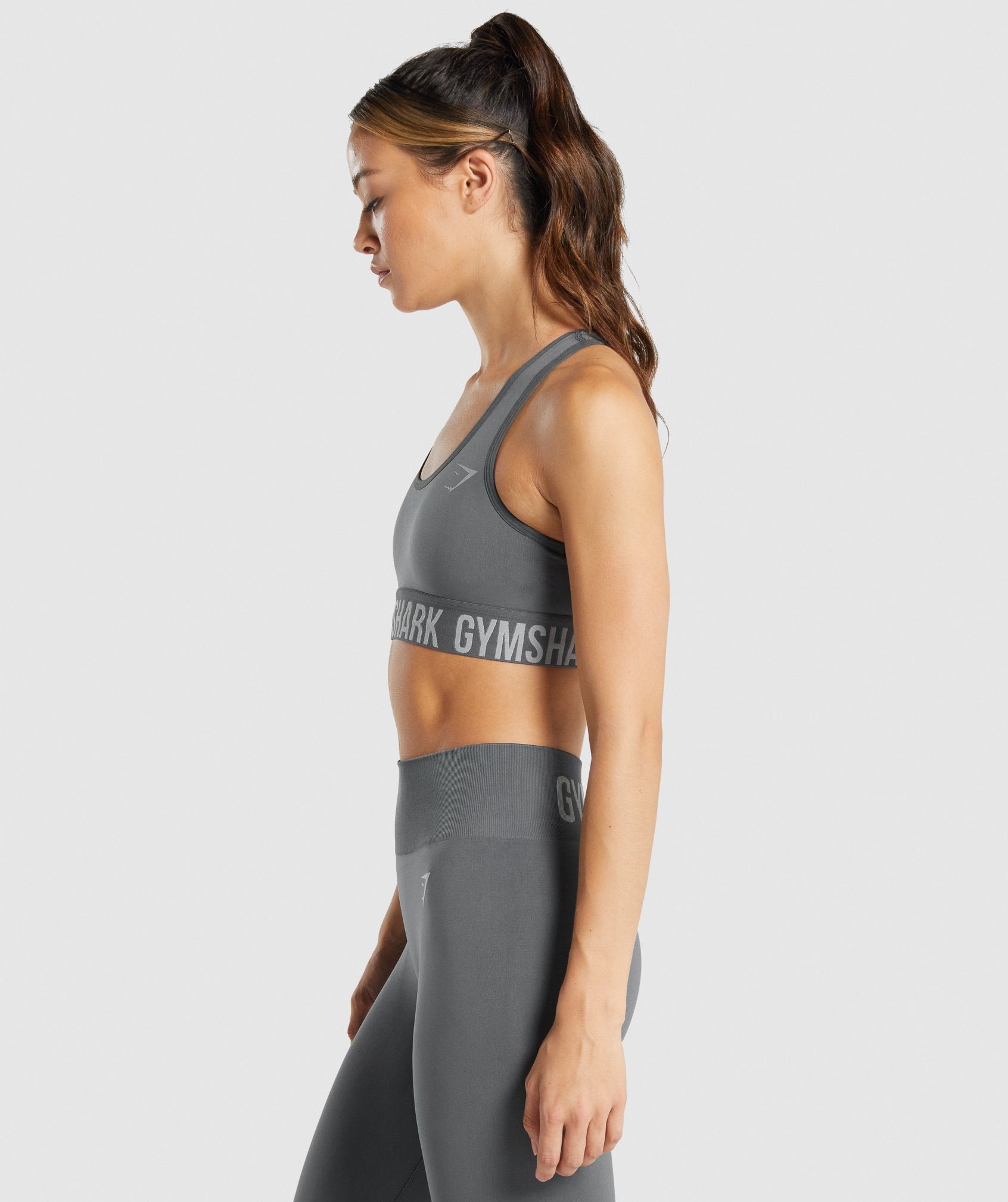 Buy Gymshark women brand logo padded sports bra charcoal grey Online