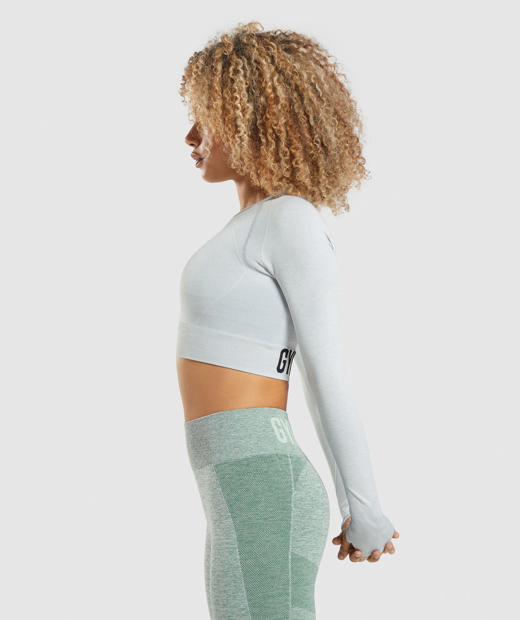 Flex Sports Long Sleeve Crop Top in Light Grey Marl - view 3