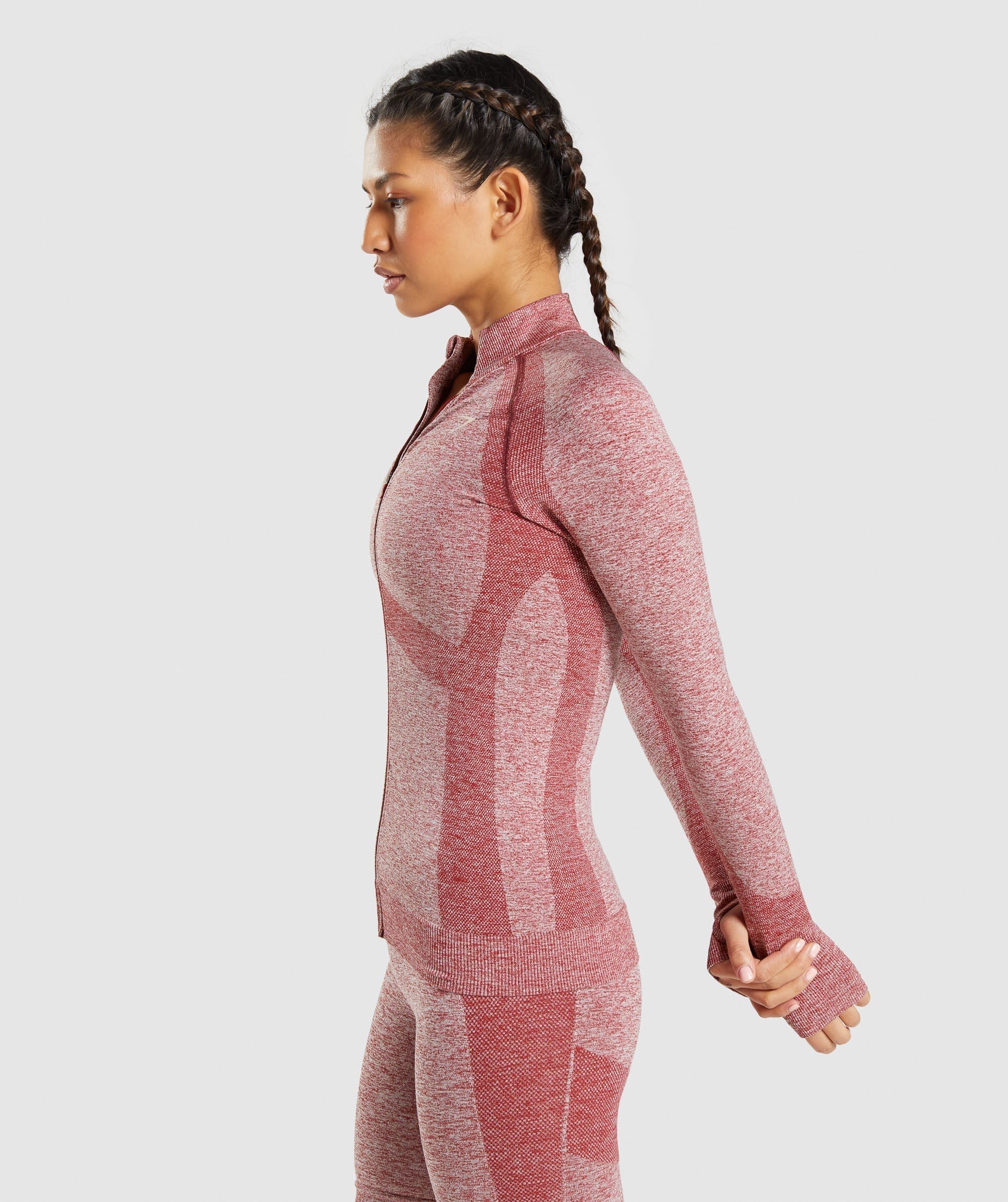 Gymshark Women's XS Flex Sports Long Sleeve Crop Top Burgundy Marl