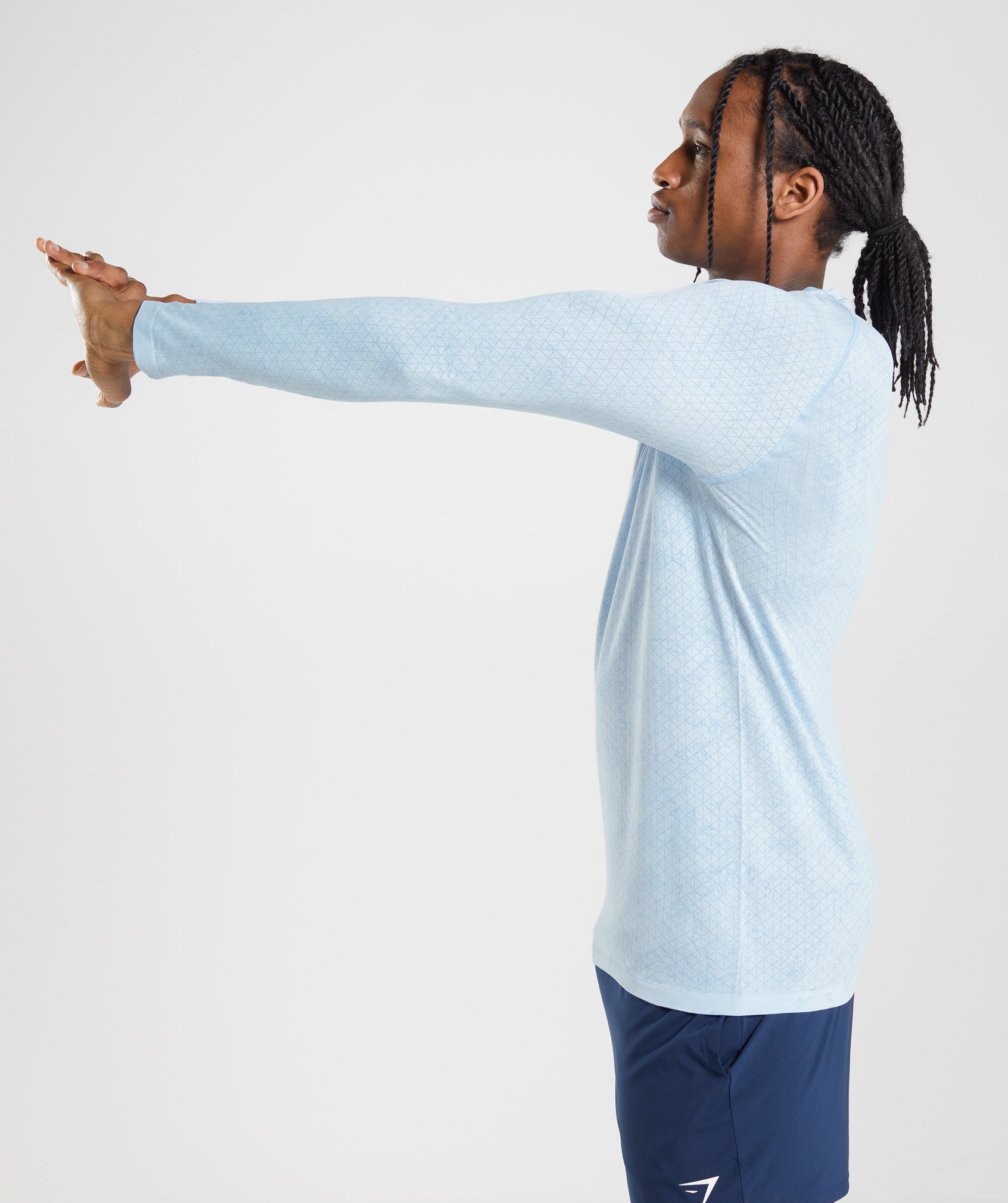 Geo Seamless Long Sleeve T-Shirt in White/Moonstone Blue