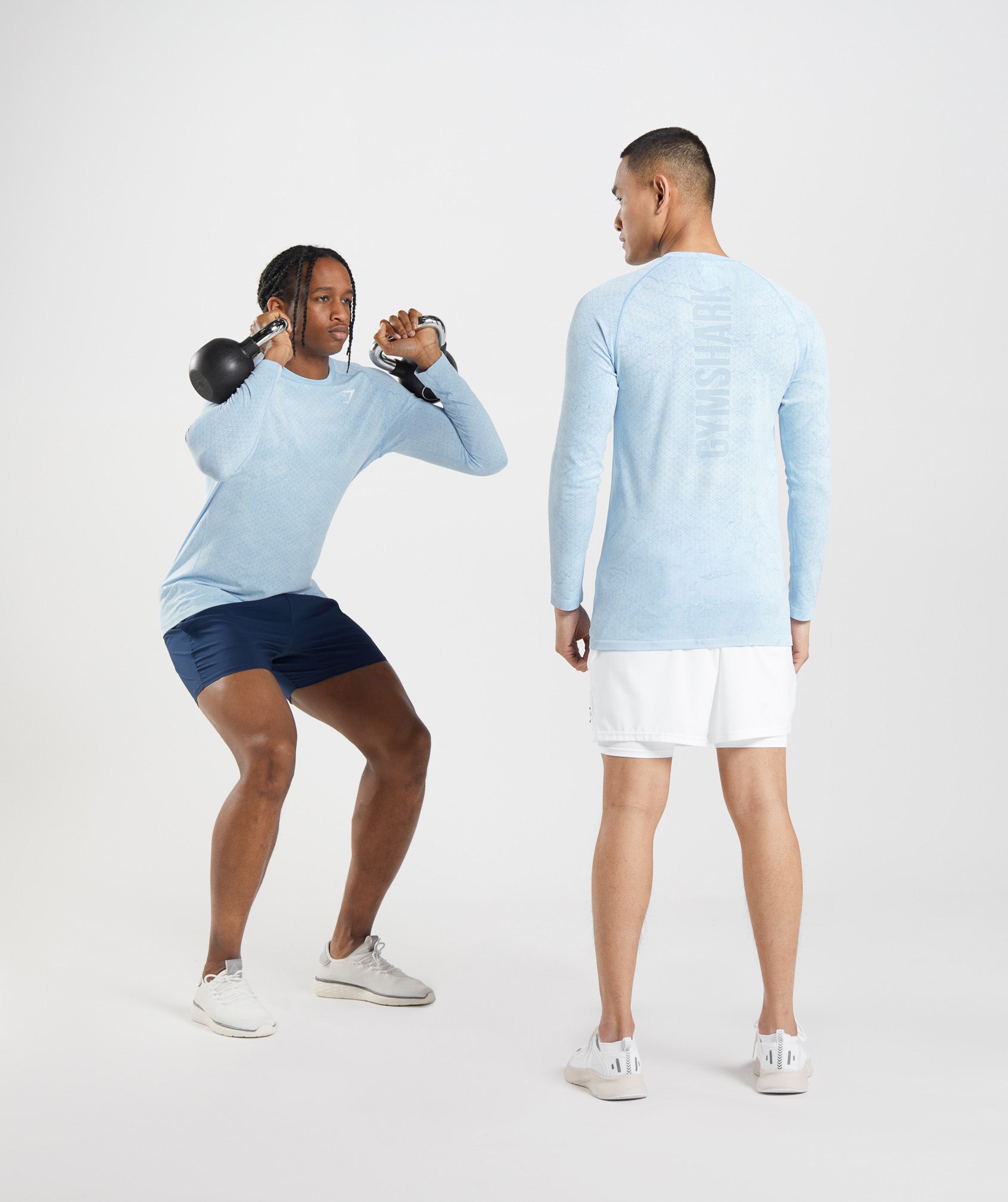 Geo Seamless Long Sleeve T-Shirt in White/Moonstone Blue