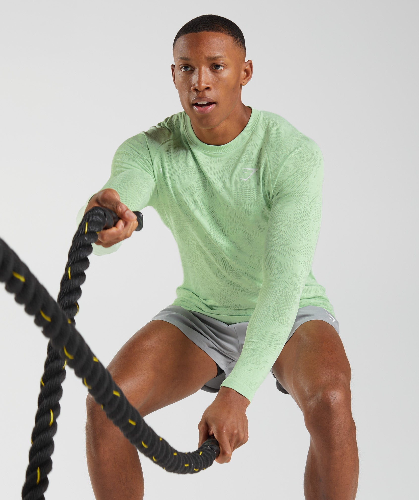 Gymshark Geo Seamless Long Sleeve T-Shirt - Aloe Green/Tea Green