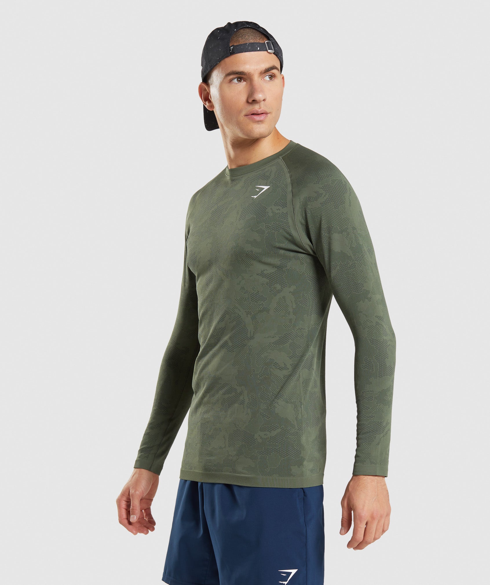 Geo Seamless Long Sleeve T-Shirt in Core Olive/Black