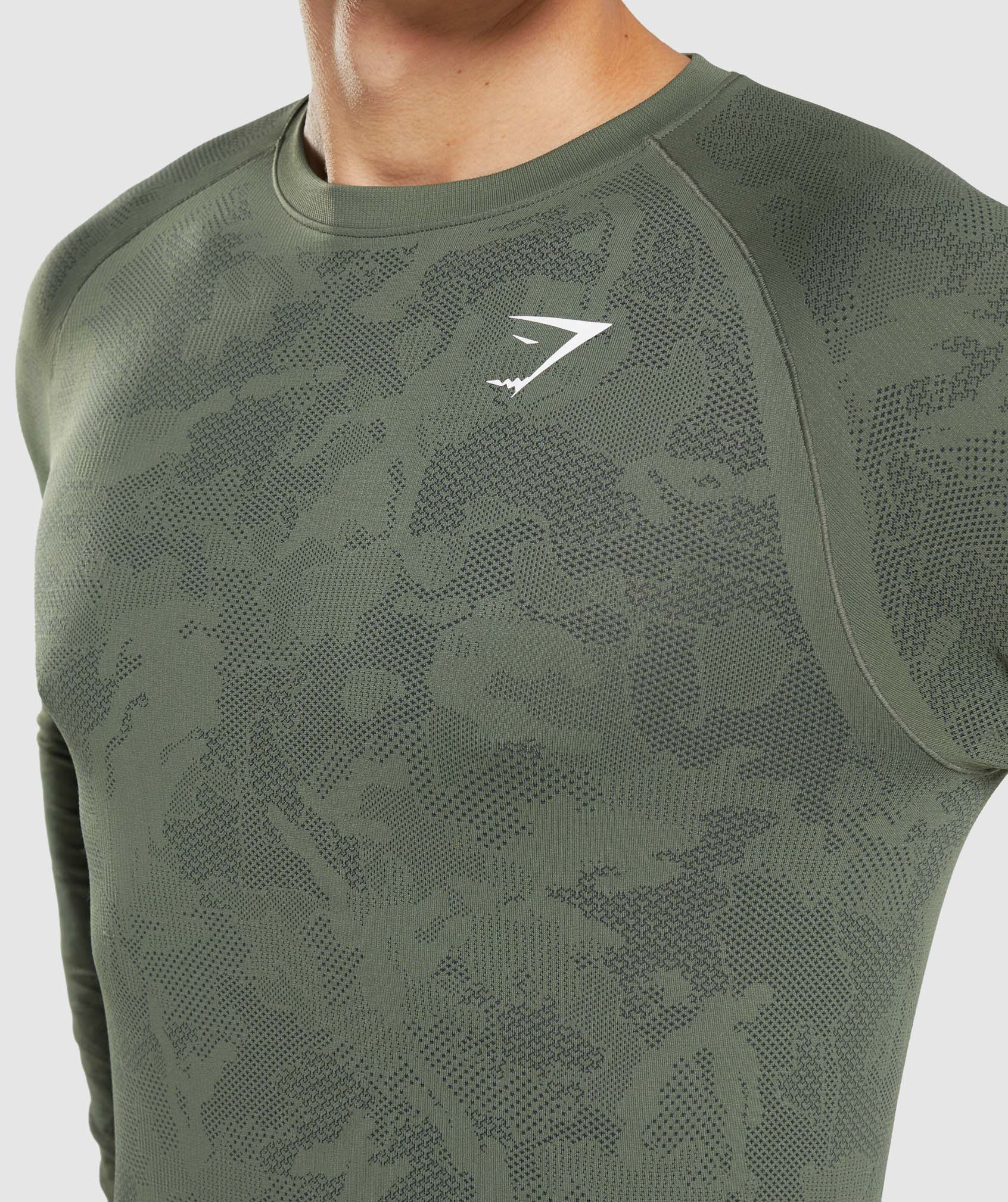 Gymshark Geo Seamless Long Sleeve T-Shirt - Core Olive/Black