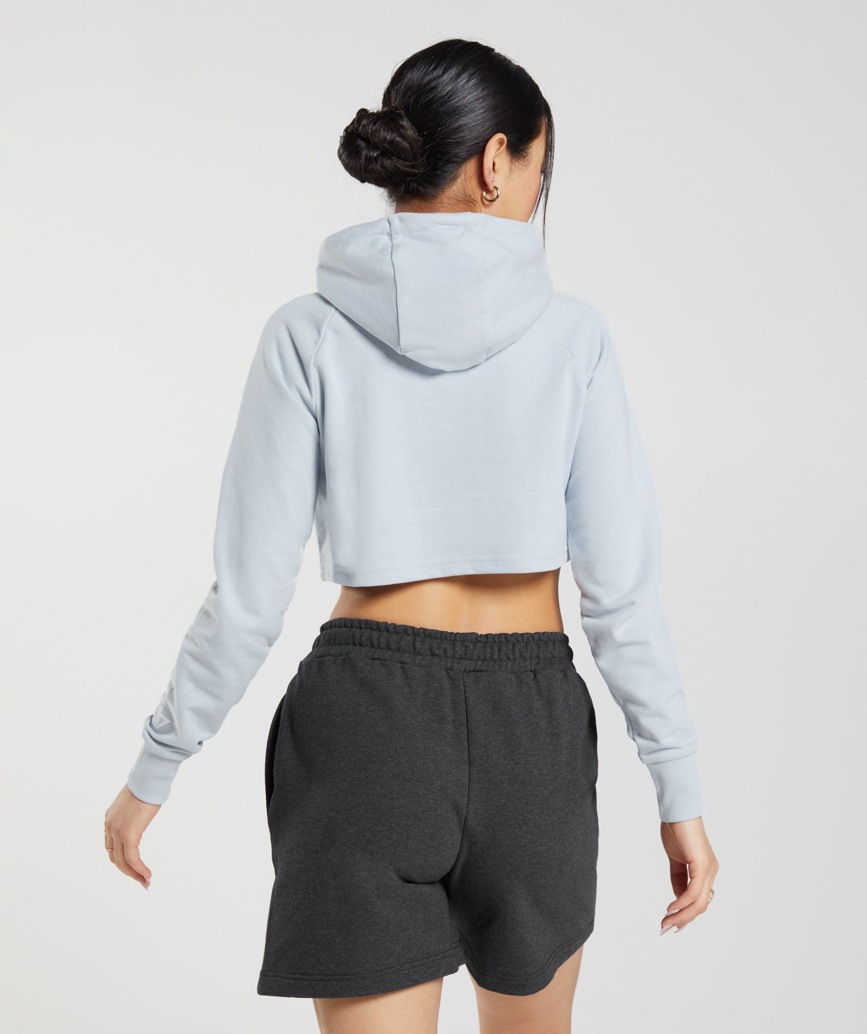 Embroidered Graphic Cropped Hoodie in River Stone Grey