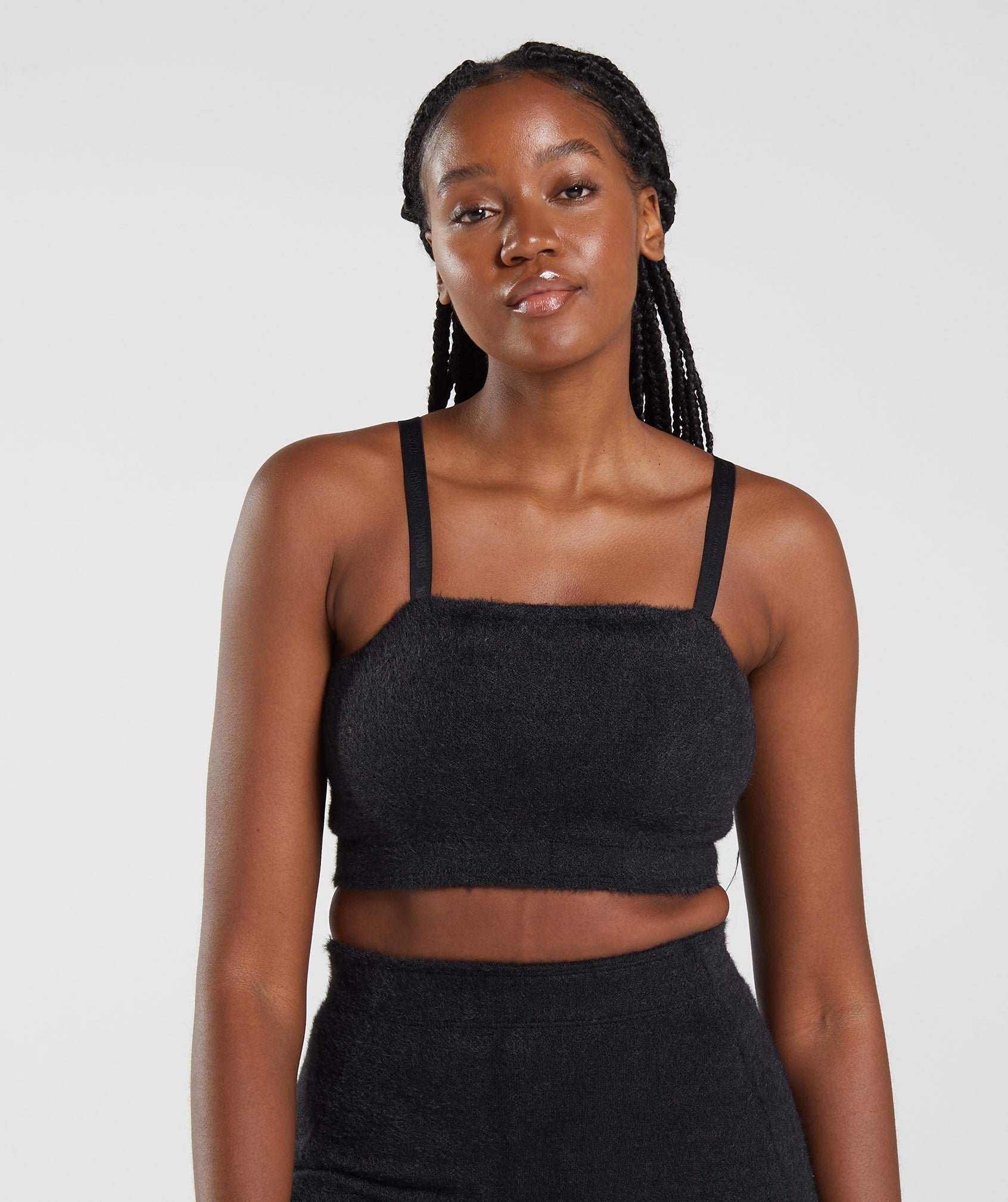 Ribbed Knit Seamless Halter Neck Crop Tank Top (Ash Mocha, SM