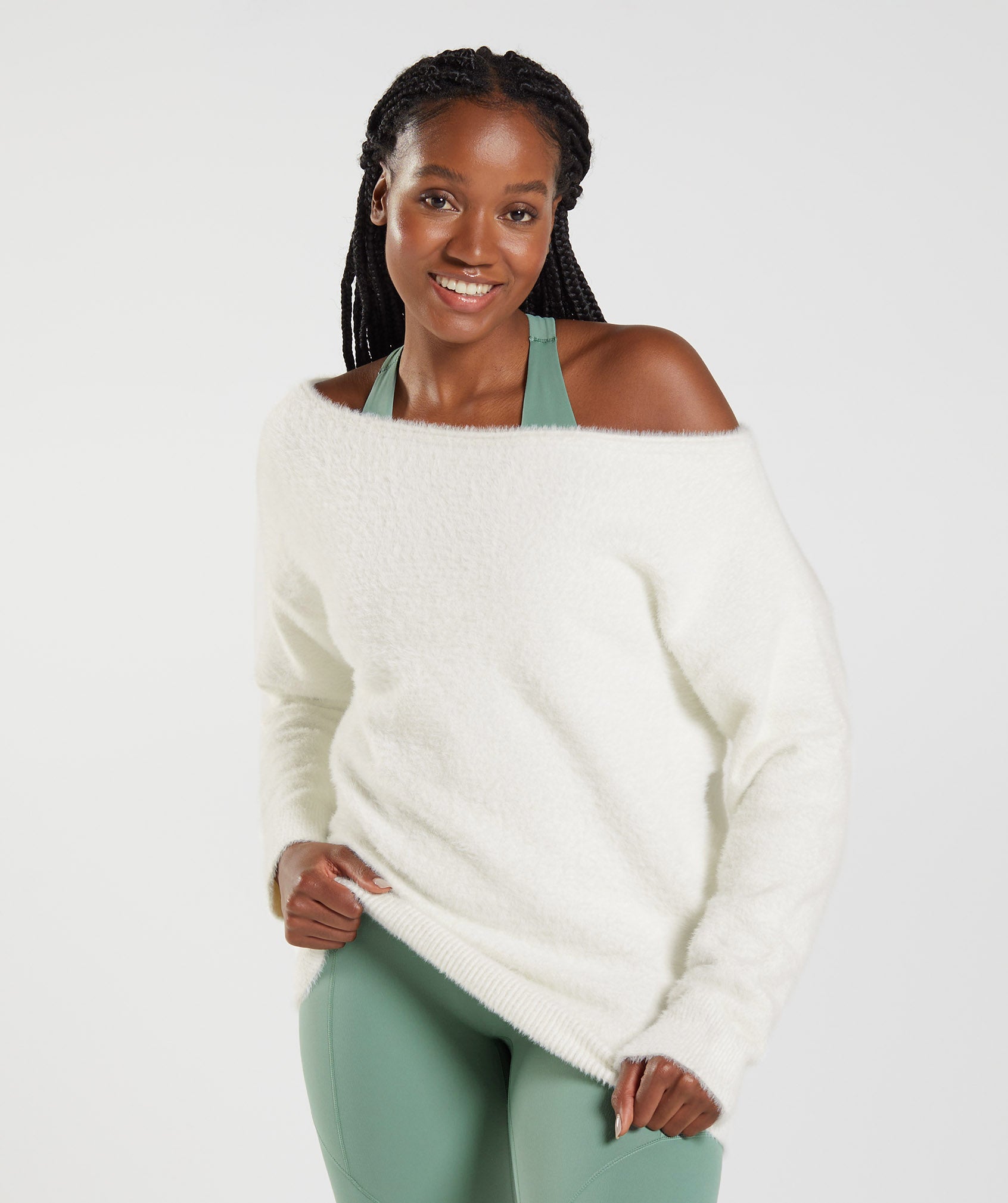 Whitney Oversized Eyelash Knit Sweater in Skylight White