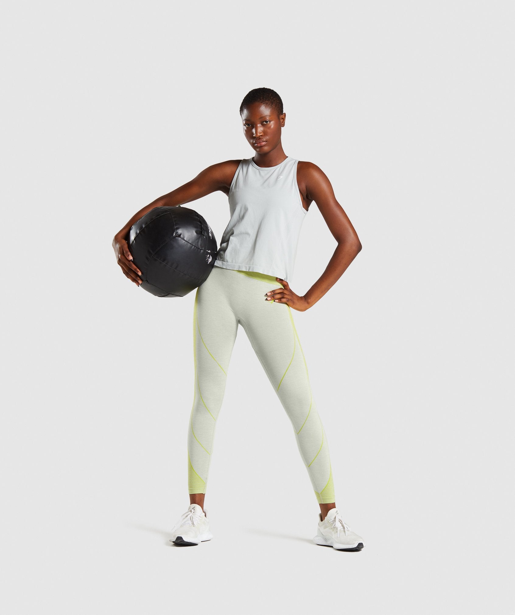 Gymshark Hyper Amplify Leggings - Light Grey Marl/Lime