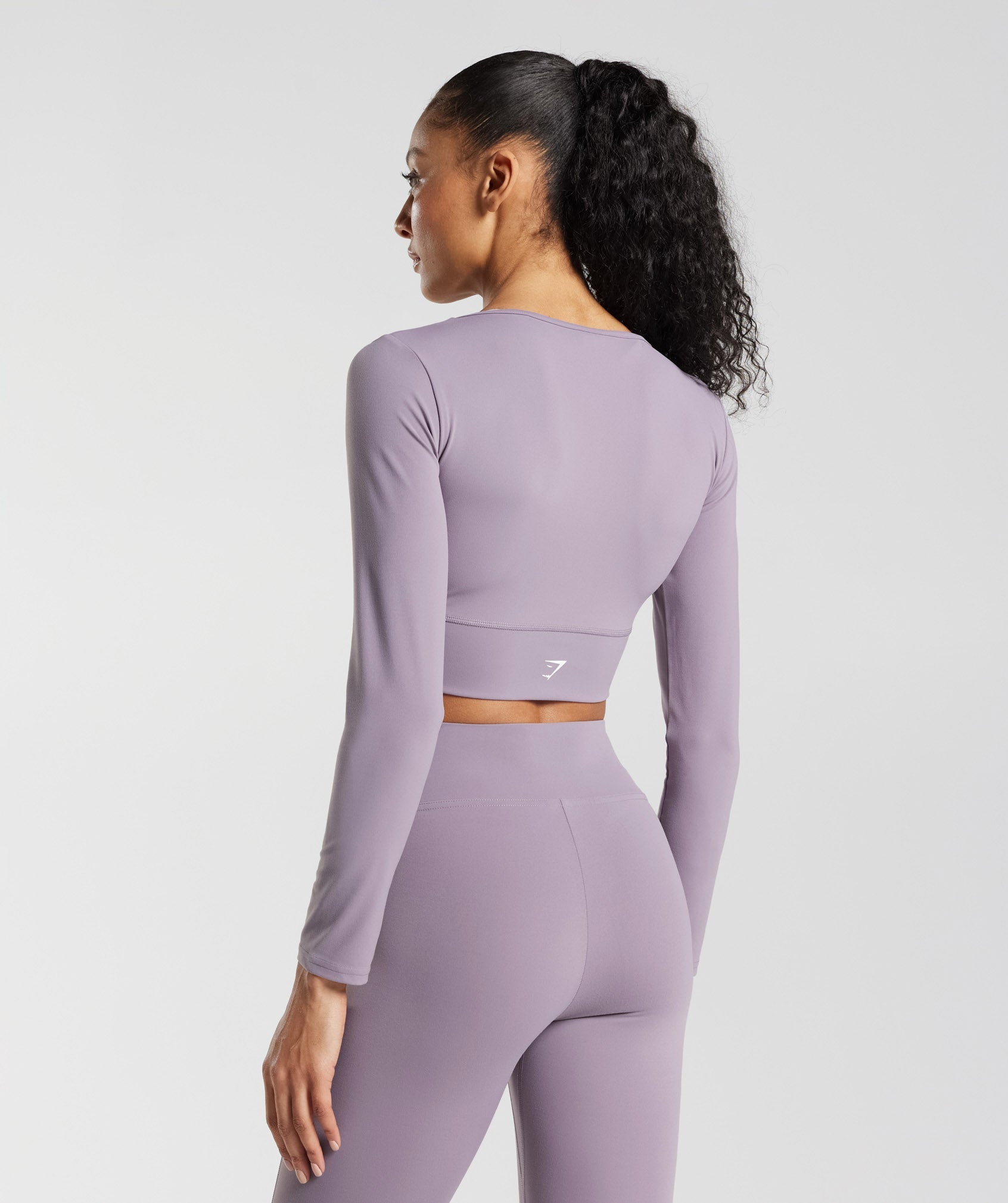 Crossover Long Sleeve Crop Top in Slate Lavender