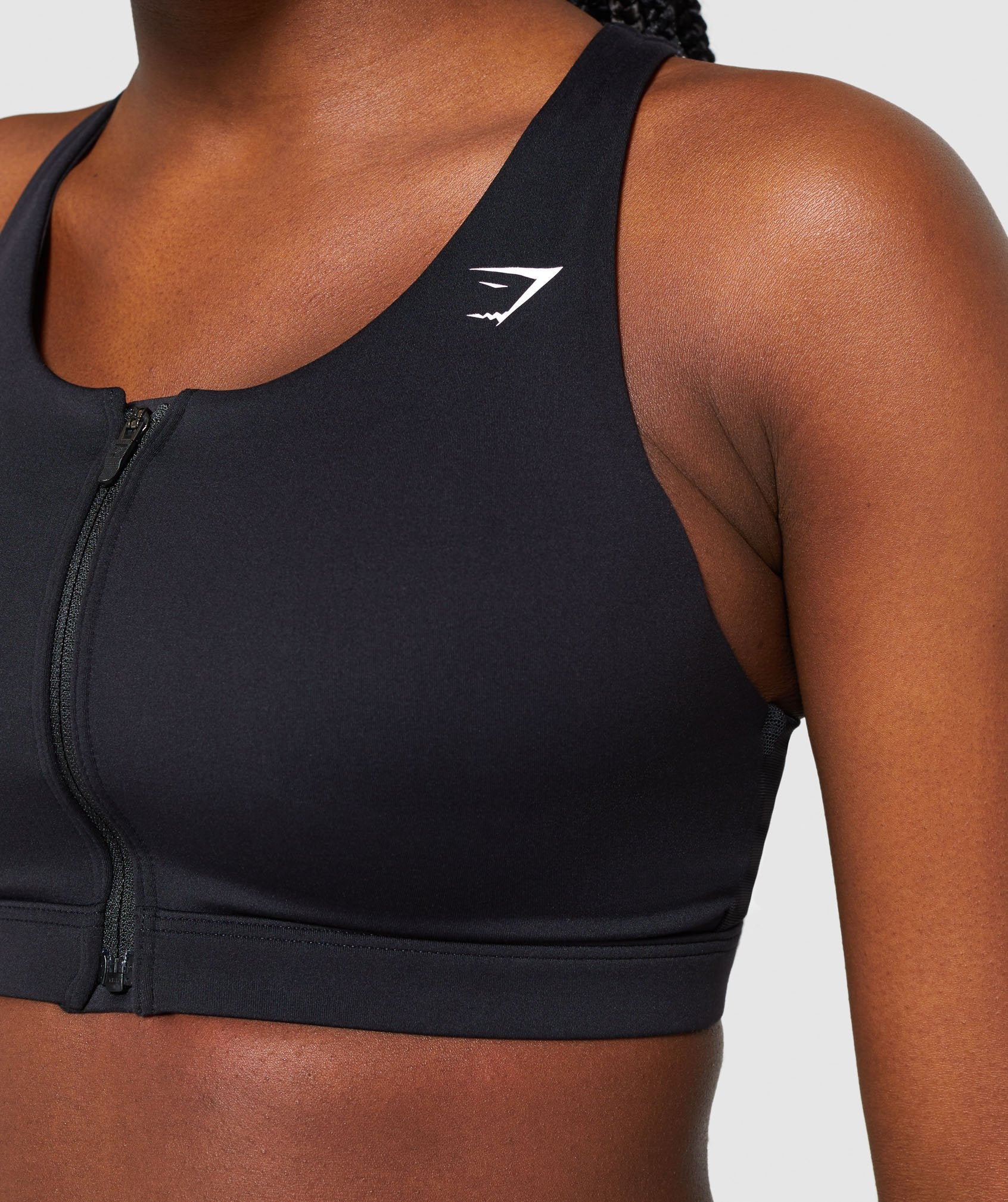 Zip Up Training Sports Bra in Black