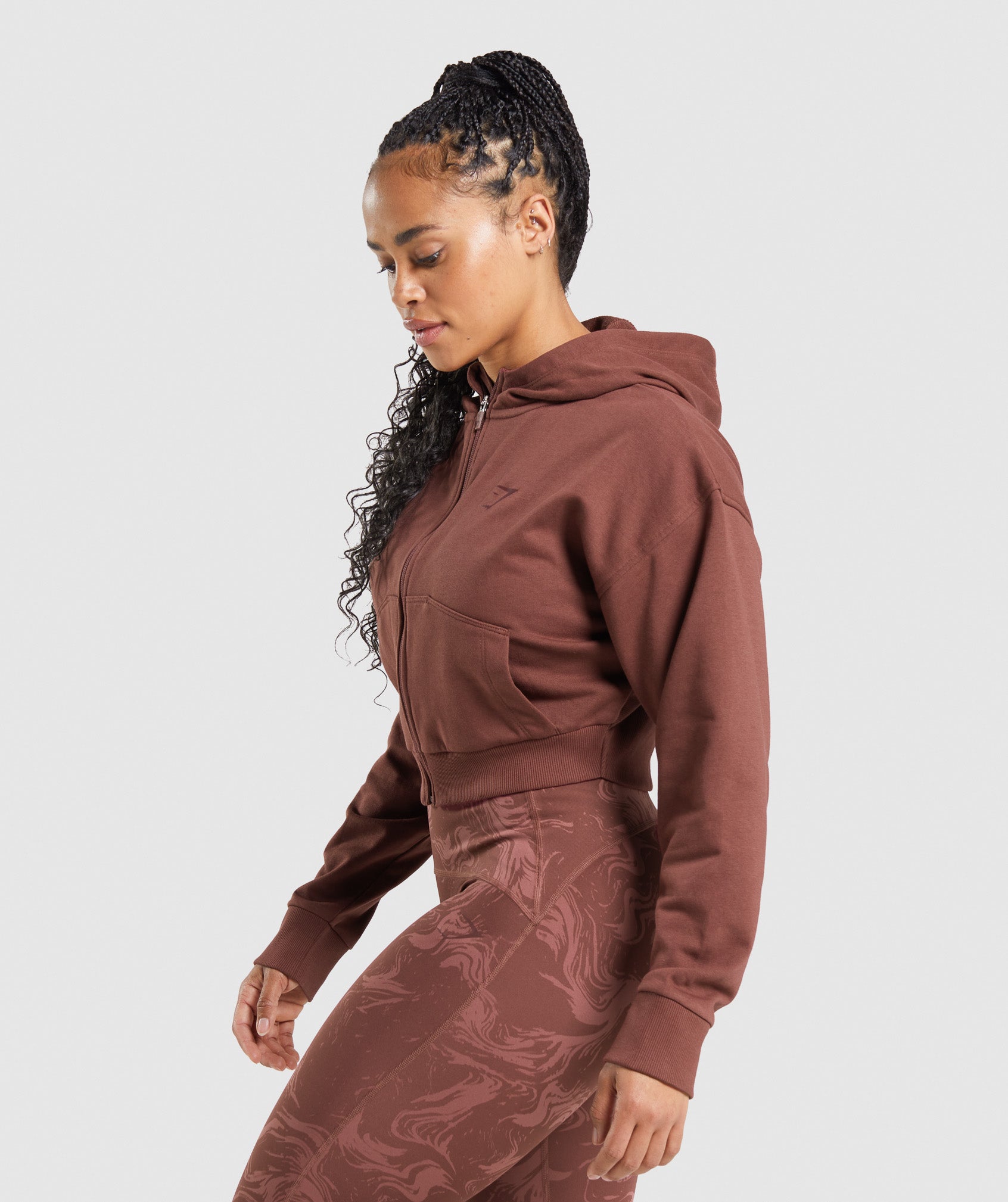 GS Power Cropped Zip Hoodie in Cherry Brown - view 3