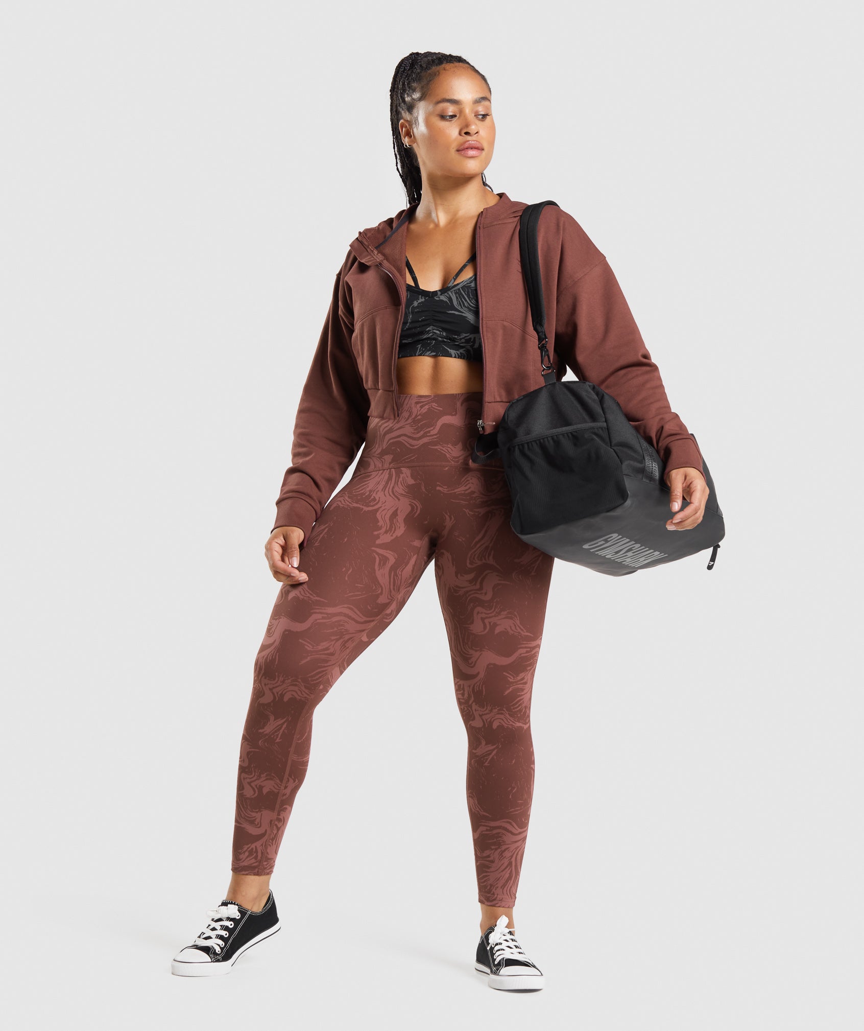 GS Power Cropped Zip Hoodie in Cherry Brown - view 4