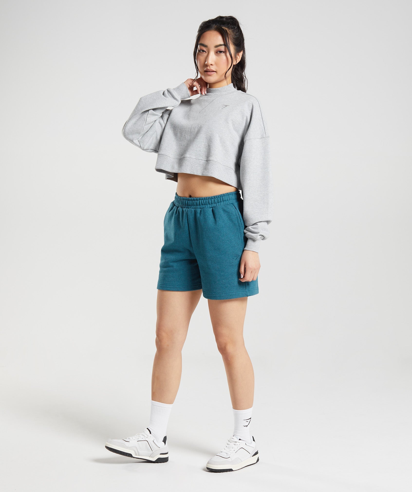 Rest Day Sweats Cropped Pullover in Light Grey Core Marl