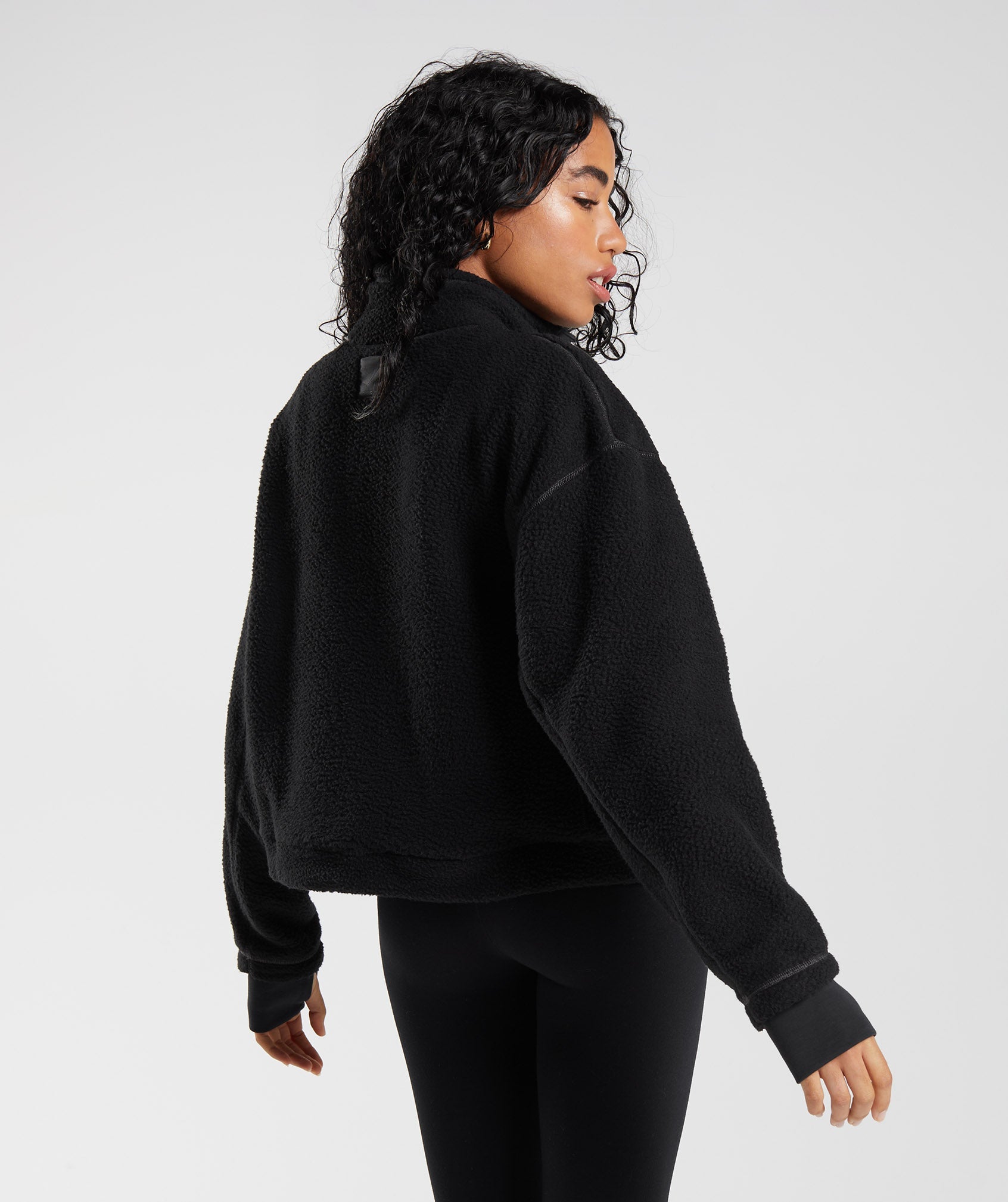 Cropped Borg Hooded Long Sleeve Jumper