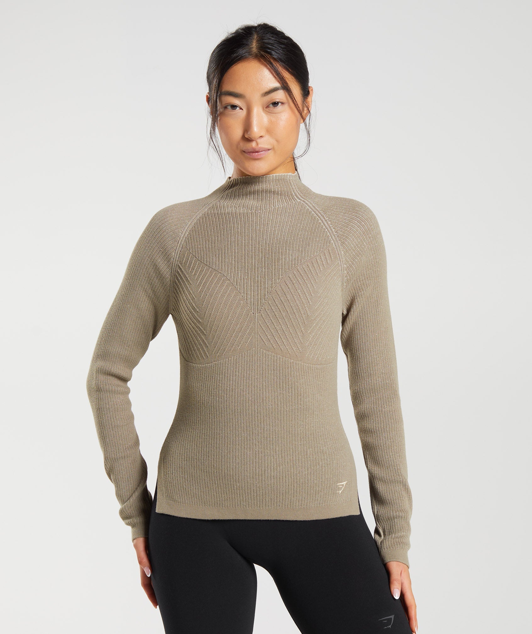Pause Knitwear Long Sleeve Top in Cement Brown/Pebble Grey