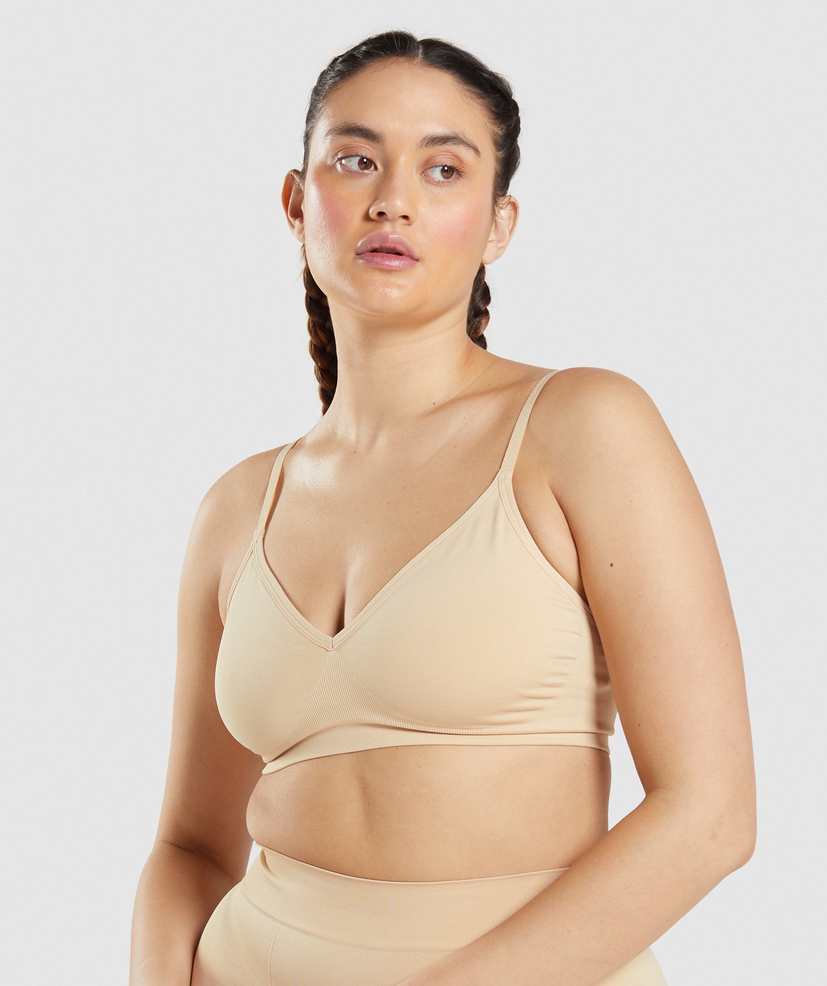 Seamless Low Neck Bralette in Fawn Light Brown - view 1