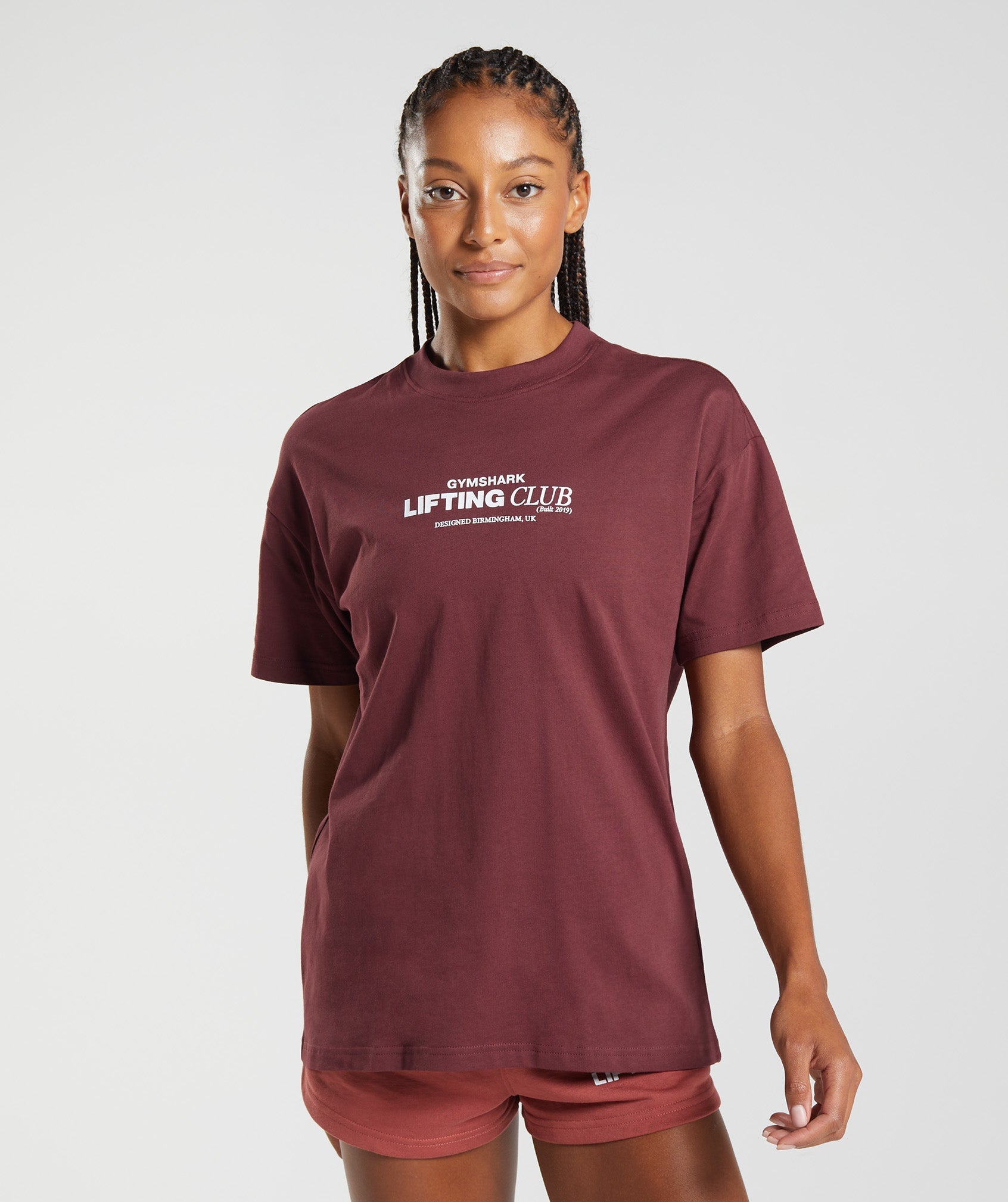 Social Club Oversized T-Shirt in Cherry Brown