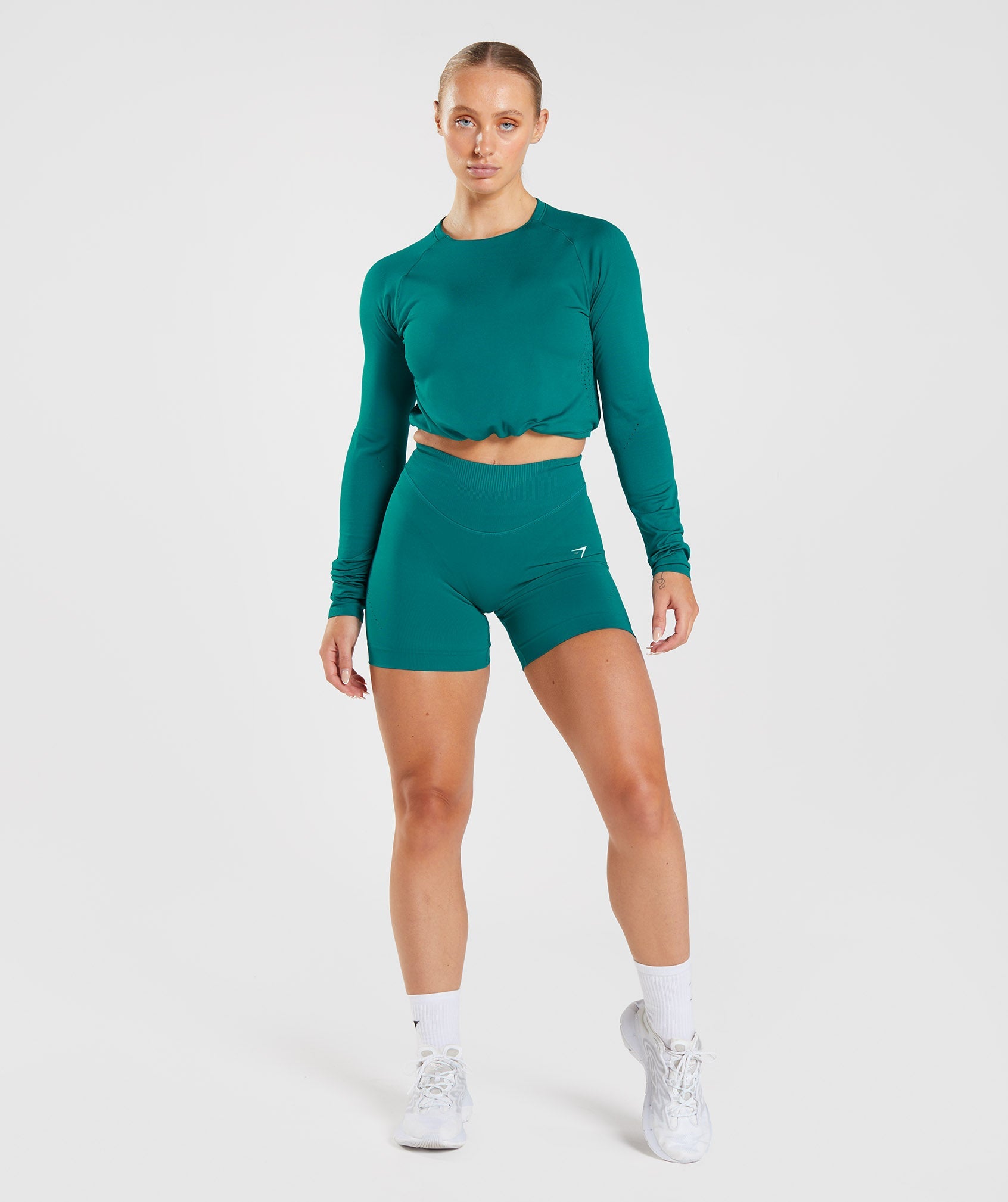 NWT GymShark Geo Ombre Seamless Long Sleeved Crop Top Teal Small