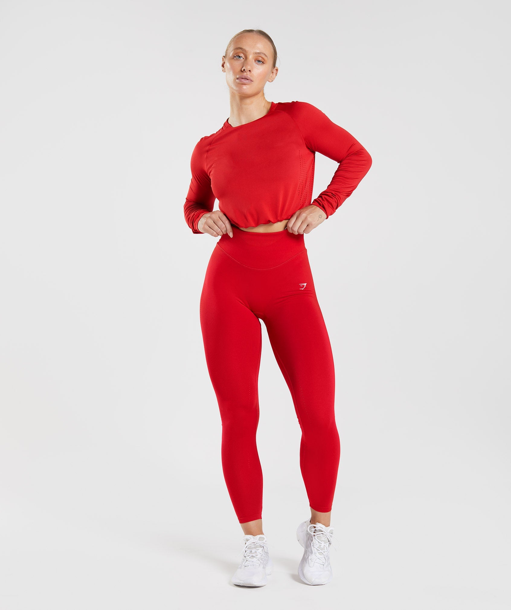 Sweat Seamless Long Sleeve Crop Top in Salsa Red - view 4