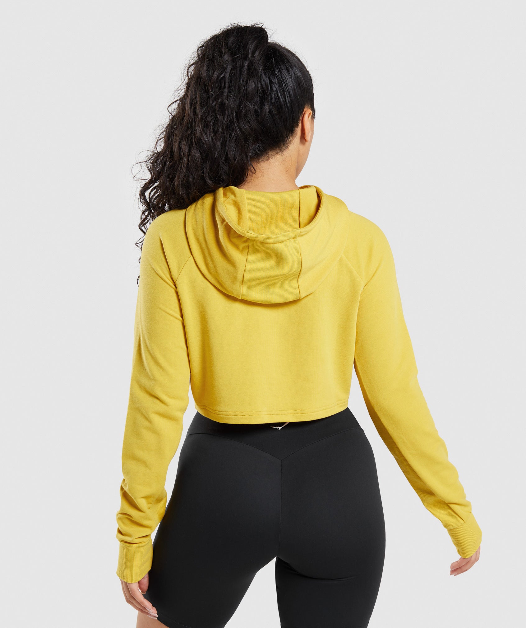 Gymshark Sherpa Crop Hoodie Jacket Womens Medium Embroidered Logo Yellow 