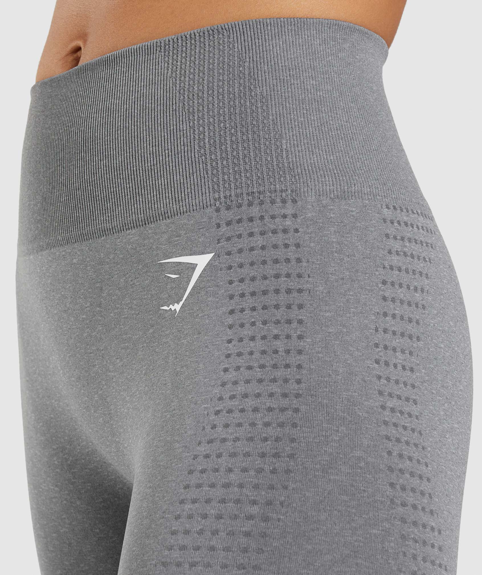 Gymshark Womens Gray Fit Seamless Leggings With Purple Waistband Size Small