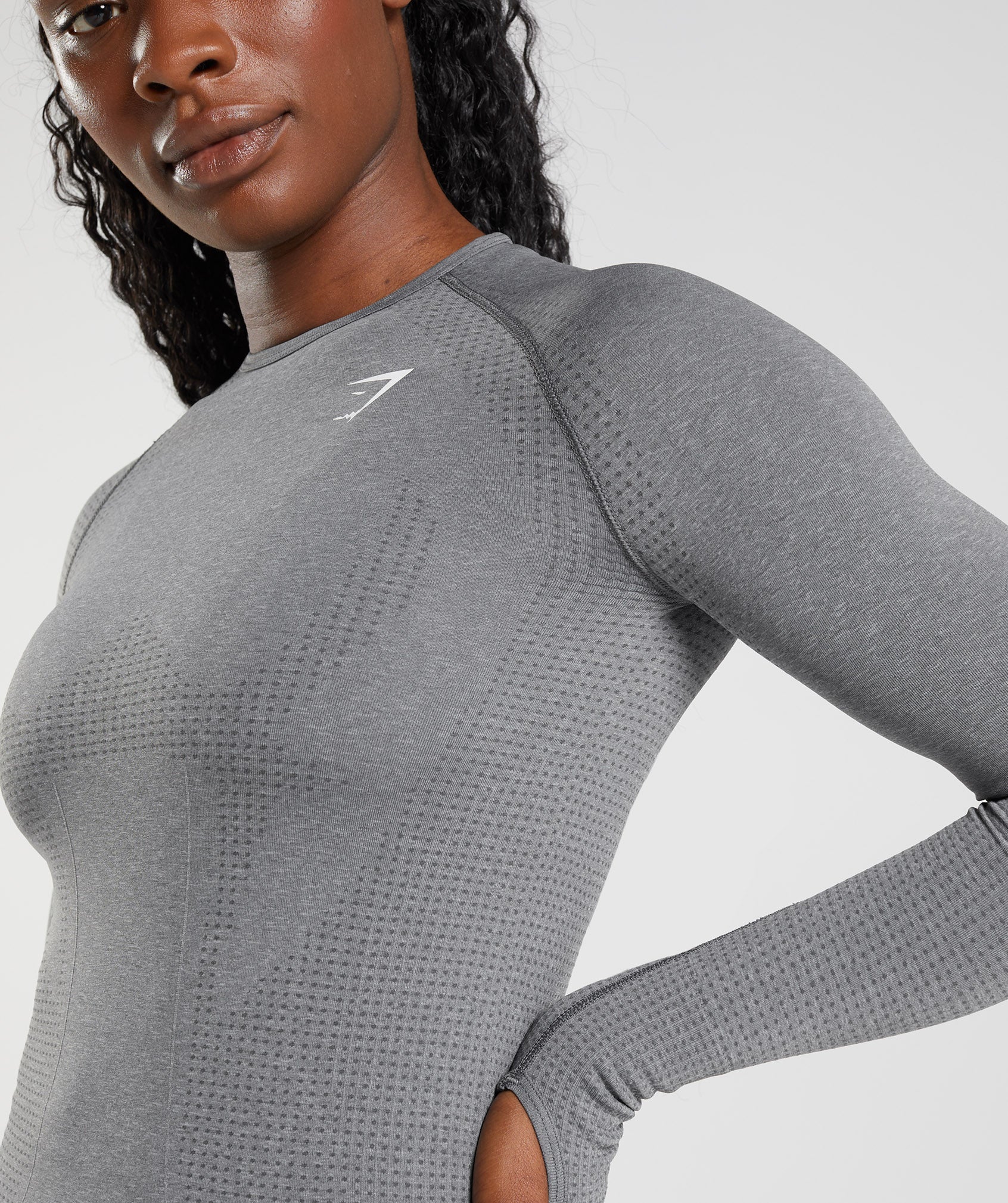 Gymshark, Tops, Gymshark Vital Seamless Long Sleeve Crop Top Smokey Grey  Marl Size Small