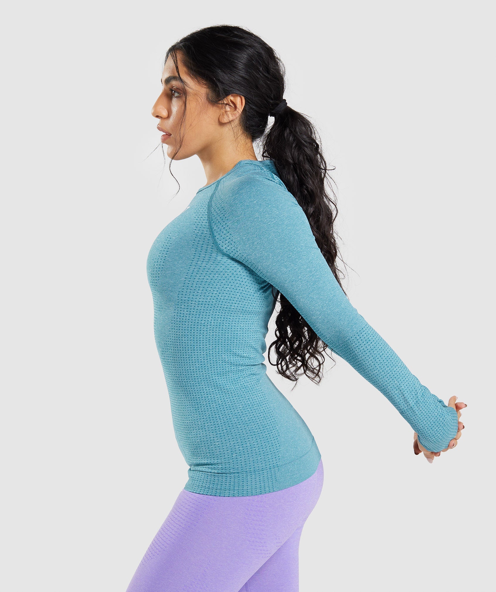 Gymshark, Tops, Nwt Gymshark Geo Seamless Long Sleeve Crop Top Teal