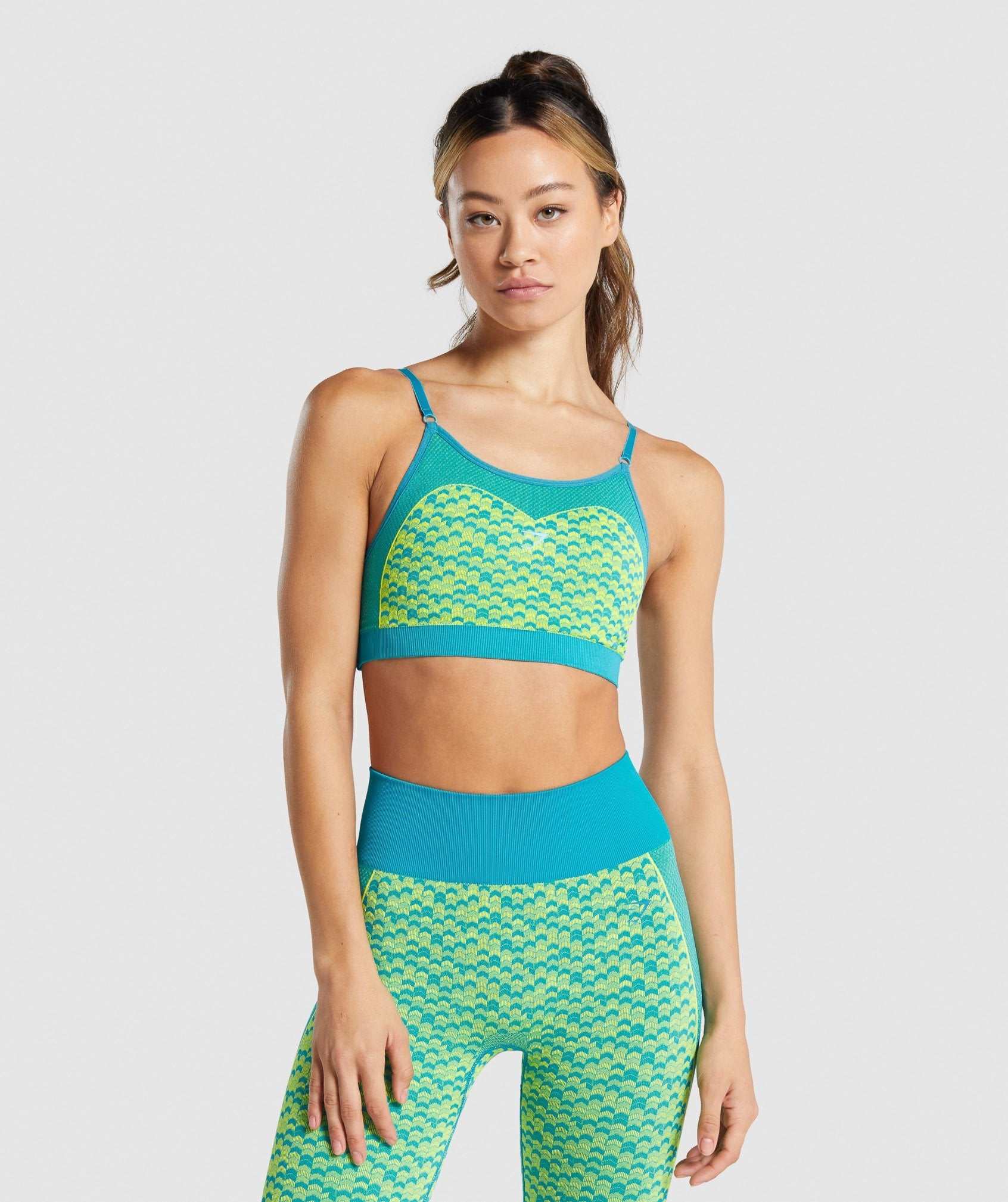 Gymshark WTFlex Seamless Strappy Sports Bra - Chevron, Blue