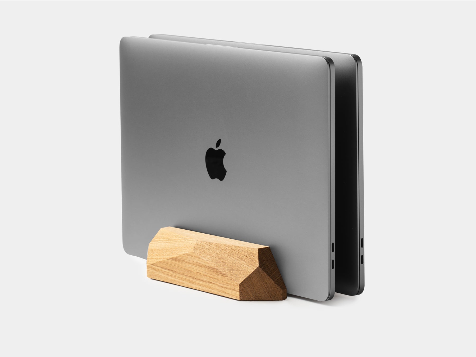 Oakywood Dual Laptop Vertical Stand, Natural Wood, Adjustable Dock, Walnut