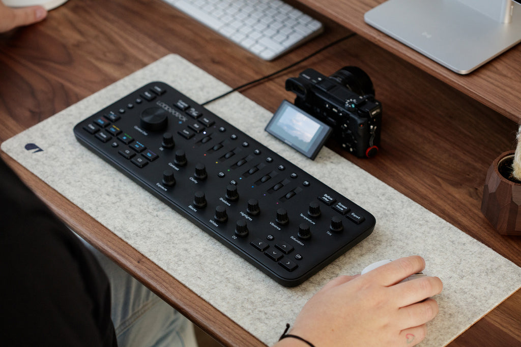 felt and cork desk mat used in photography setup