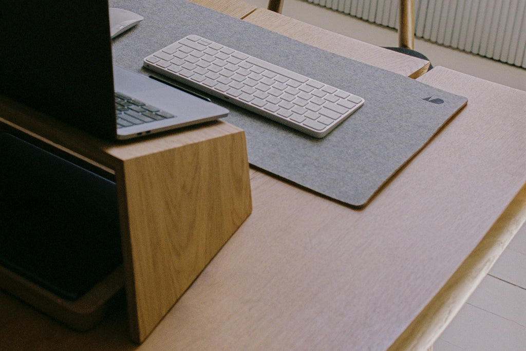 wooden laptop stand and felt desk mat