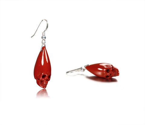 Red Jasper Carved Elongated Skull Earrings with Sterling Silver Hooks1