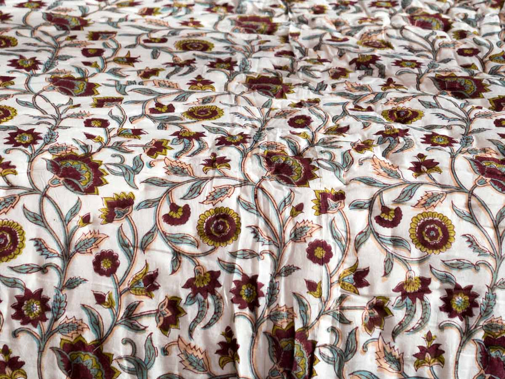 Autumn Flowers Printed Indian Cotton Quilt 