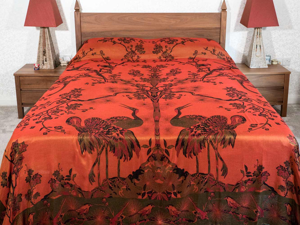 Black & Vermilion Tree of Life Indian Bedspread