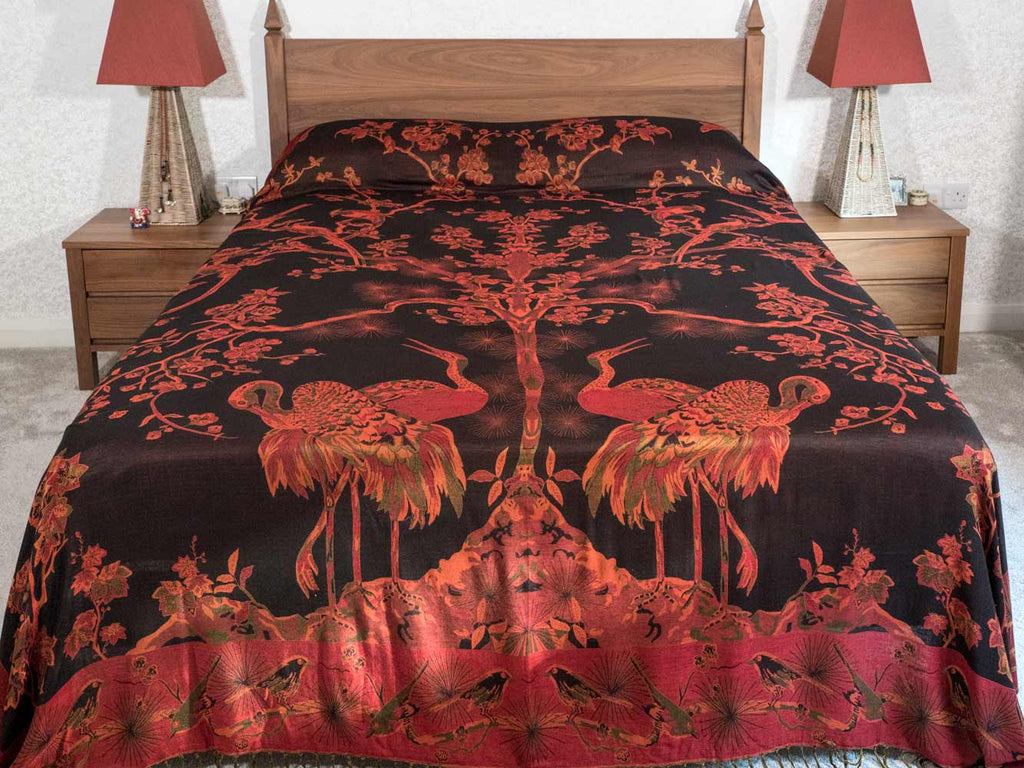 Black & Vermilion Tree of Life Indian Bedspread