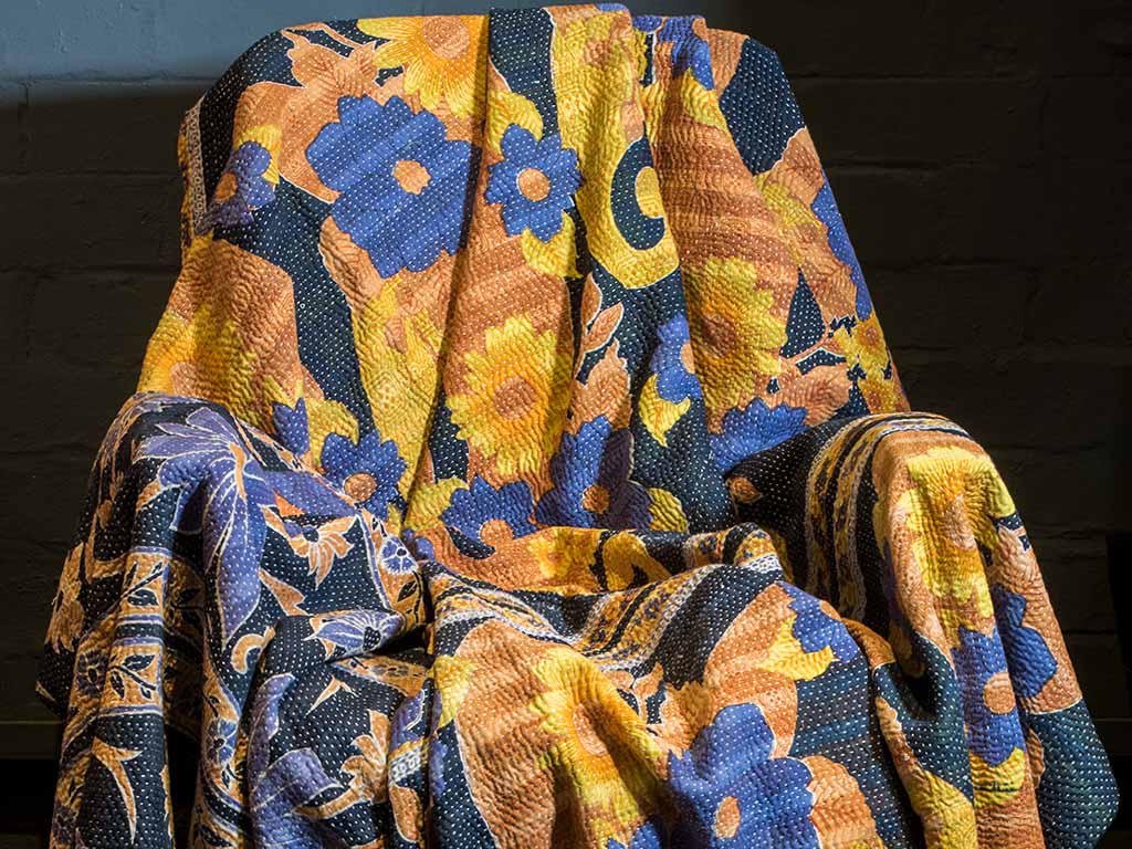 Blue & Gold Kantha Quilt