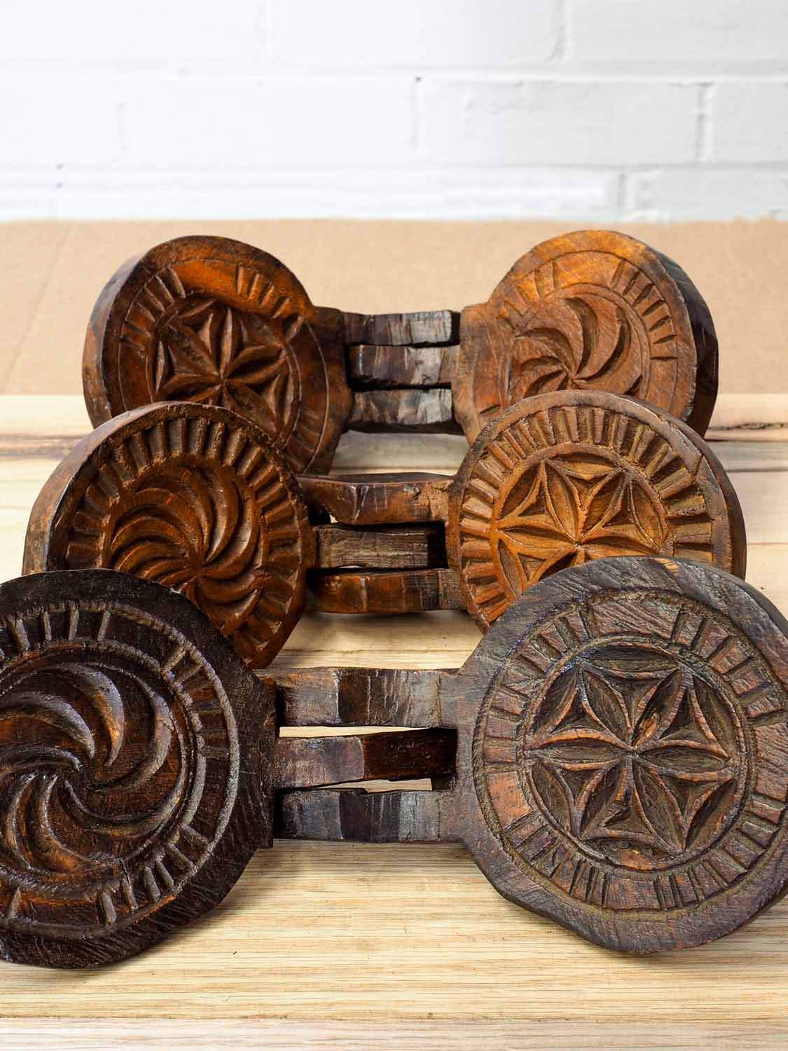 Carved Wooden Biscuit Molds from Rajasthan