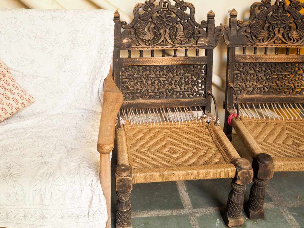 Carved peacock chairs, Nawalgarh
