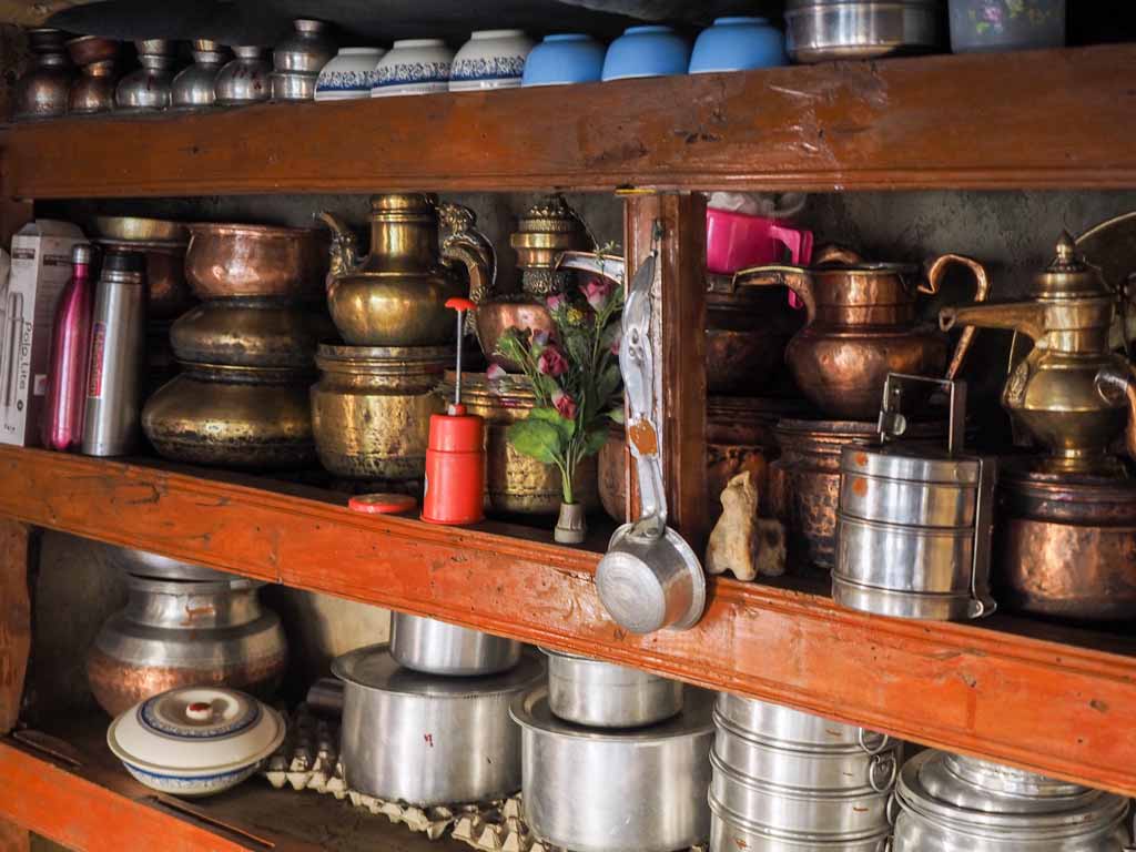 Copper pots, Merak, village, Pangong Tso, Ladakh