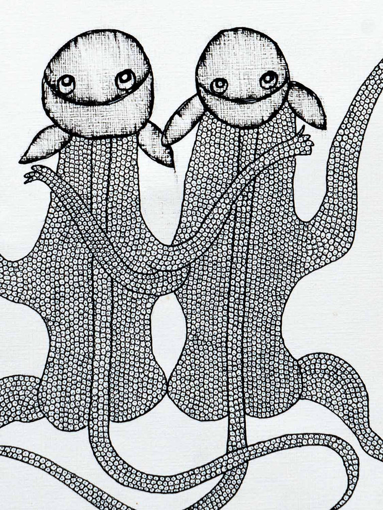 Gond Drawing of Two Monkeys