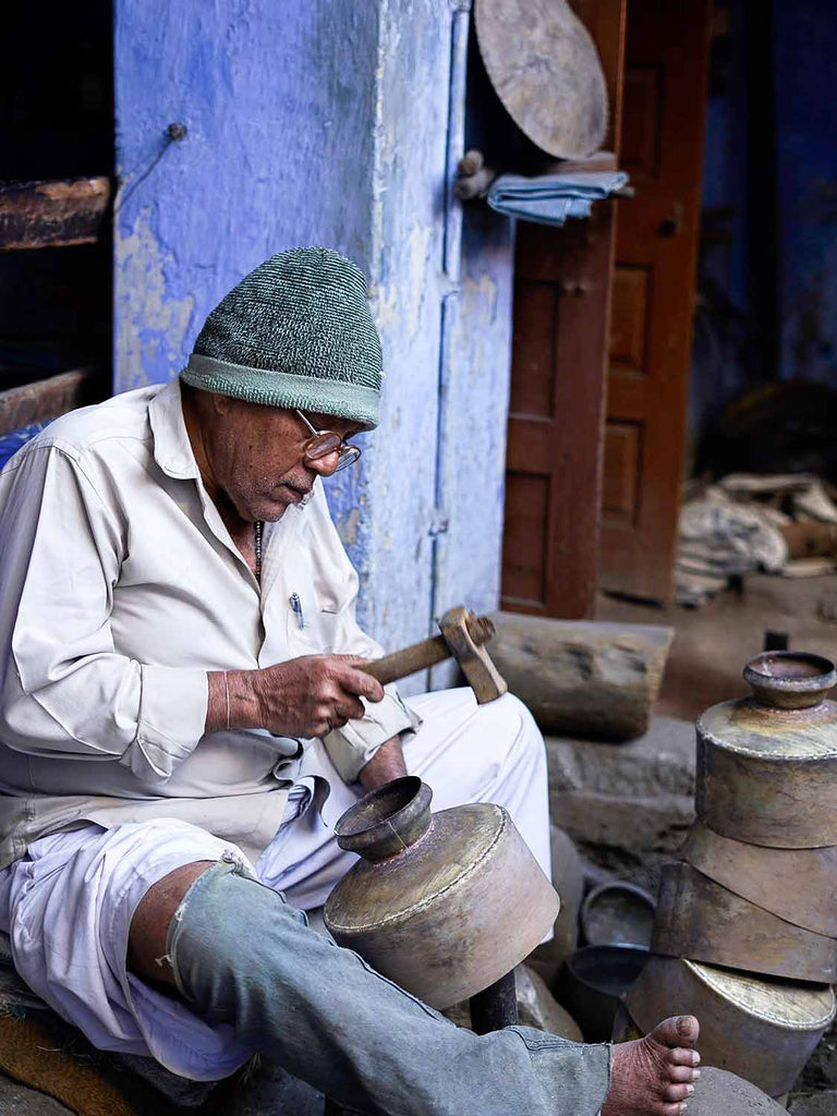 Making metal water pots in Wadhwan, Gujarat