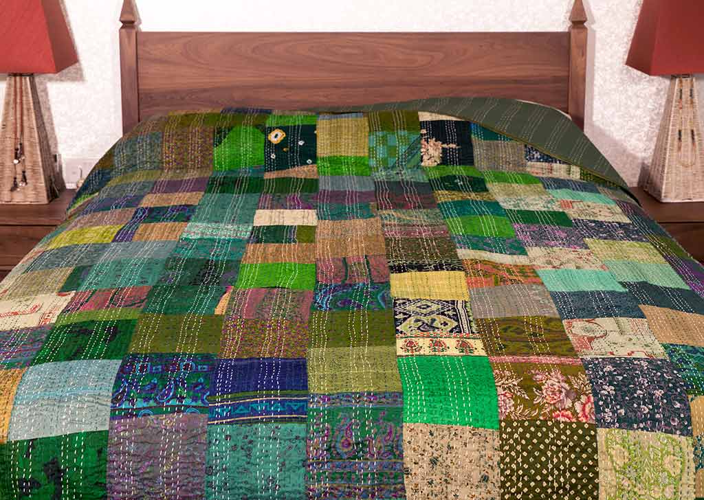 Green Silk Patchwork Bedspread