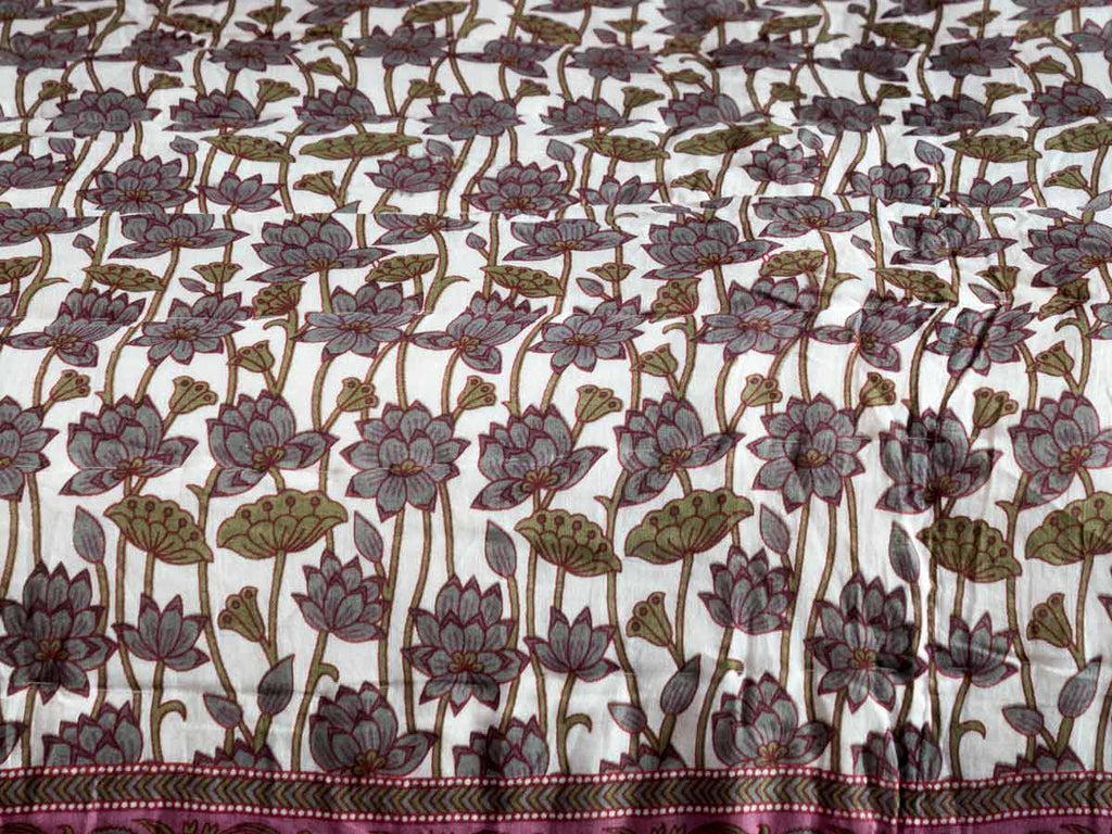 Dove Blue Lotus Pattern Indian Cotton Quilt
