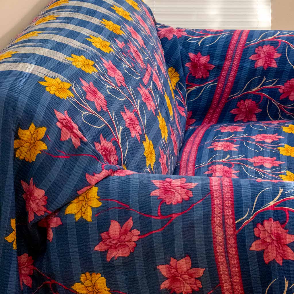 Floral Kantha Quilt on sofa