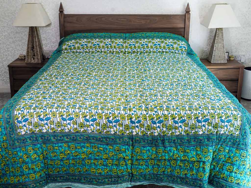 Green Lotus Indian Cotton Quilt