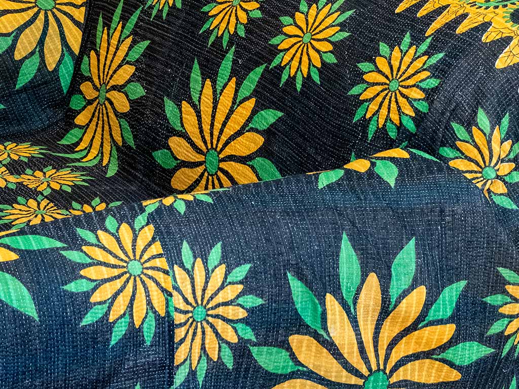 Green Floral Kantha Quilt 